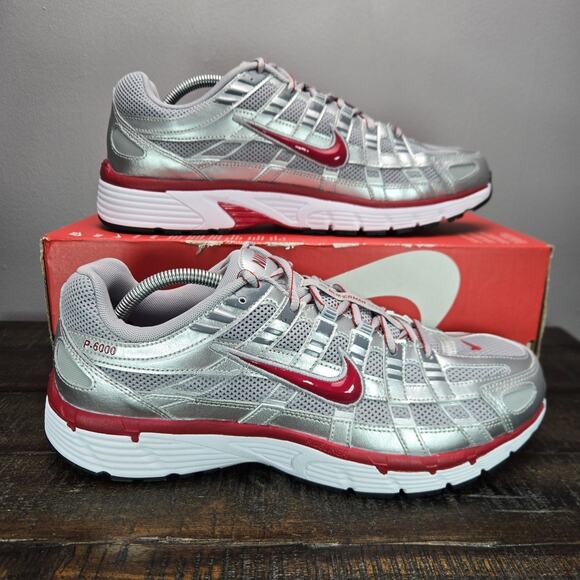 NEW Nike P-6000 Mens Size 11.5 Running Shoes Metallic Silver Gym Red CD6404-024 - Picture 1 of 12